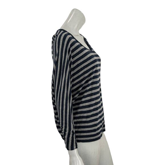 VINCE Large Scoop Neck Dolman Sleeve Pullover Blouse Gray Navy Stripe - Picture 5 of 8